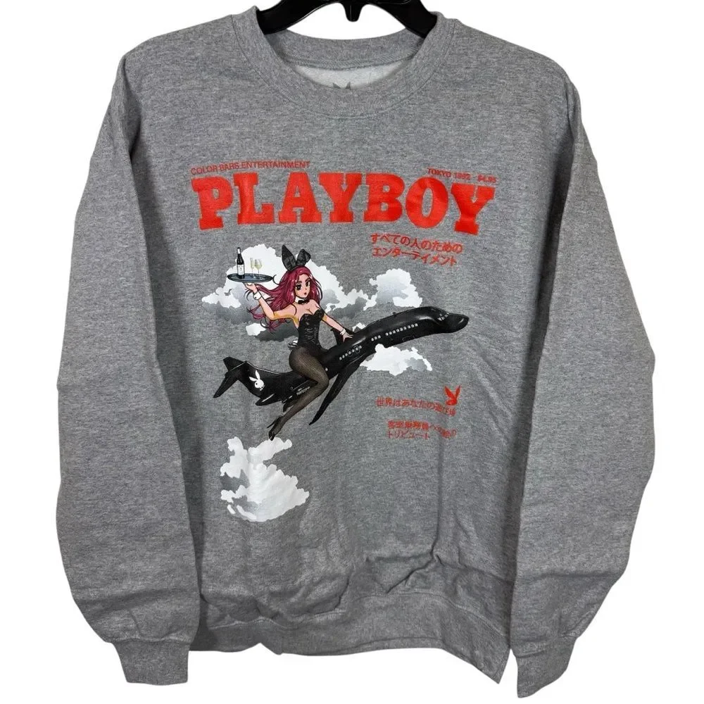 PLAYBOY x Color Bars Heather Gray Crewneck Sweatshirt Size Medium